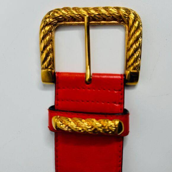 Vintage Escada Orange Leather & Gold Belt Made in Germany Stars Size 34